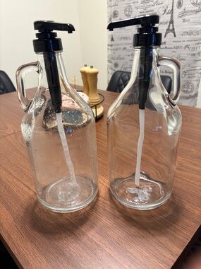 Clear Glass Pump Dispenser Bottle - Black Pump - set of 2